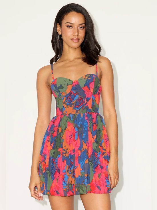 Lulus Dresses & Skirts - Lulus womens Dorothy Pink Multi Floral Print Pleated Mini Dress New with tags XL